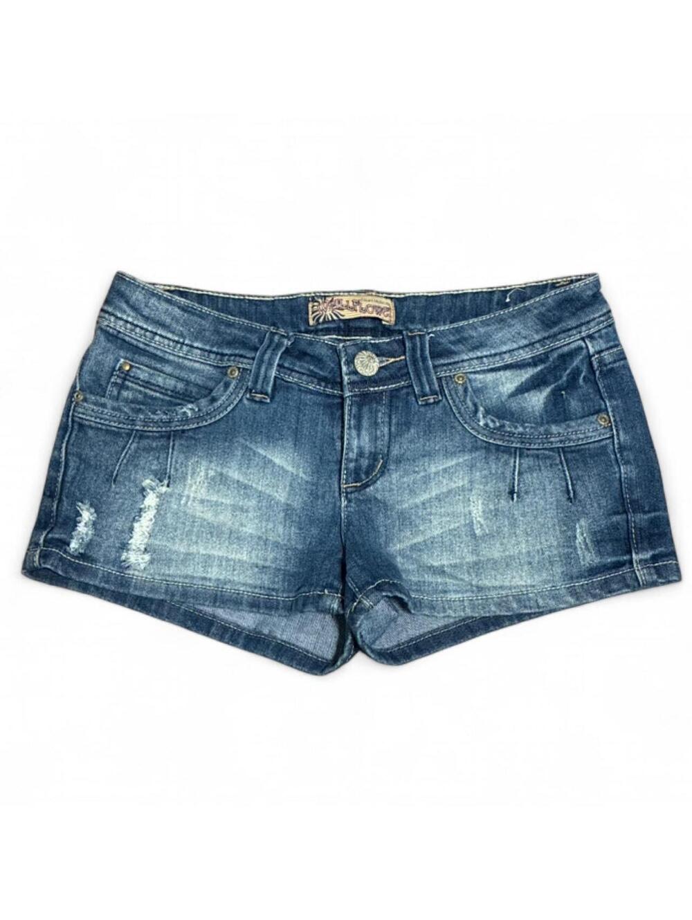 WallFlower Y2K Low Rise Distressed Denim Shorts Size 3 Medium Wash